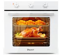 Disaenvir Fourneau intégré 60 cm, fourneau appareil intégré blanc, fourneau 60L, minuterie, 2,2kW, 6 fonctions, avec grill et plaque de cuisson émaillée, cuisson par air chaud 3D sur 6 niveaux