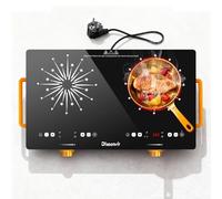 Disaenvir Plaque Vitrocéramique 2 Feux Autonome avec Prise, Table de Cuisson Vitrocéramique avec Boutons, Plaque de Cuisson Electrique Portable 56CM, Minuterie, Sécurité Enfants, 220V, 3200W