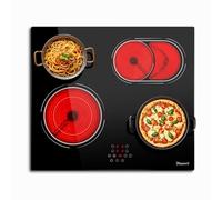 Disaenvir Plaque Vitrocéramique 4 Feux 6600W, Plaque de Cuisson Électrique Encastrable 60CM avec Zone Ovale pour Barbecue, 9 Niveaux de Puissance, Fonction Pause, Minuterie, Verrouillage de Sécurité