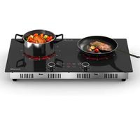 Disaenvir Plaque Vitrocéramique Portable 2 Feux avec prise | Plaque de Cuisson Electrique deux feux, Minuterie de 4 Heures, Commande par Bouton, Sécurité Enfant, 3200W, 220V