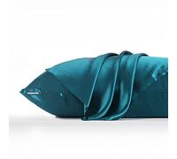 DISANGNI 100% Natural Mulberry Silk Pillow Case for Hair and Skin with Hidden Zipper 22 Momme Both Sides Real Silk Pillow Case (1pc Standard Size 20"x26", Blue Green)