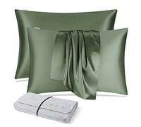 DISANGNI 100% Soie pour Cheveux et Peau, Fermeture éclair dissimulée,22 mommes,taies d'oreiller en Pure Soie de mûrier Naturelle des Deux côtés(Vert,2 pièces50x75cm