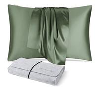 DISANGNI 100% Soie pour Cheveux et Peau, Fermeture éclair dissimulée,22 mommes,taies d'oreiller en Pure Soie de mûrier Naturelle des Deux côtés(Vert,1 pièces51x66cm