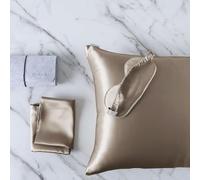 DISANGNI Ensemble de d'oreiller et Masques pour Les Yeux 100% Soie de mûrier Naturelle 22 mommes pour Les Cheveux et la Peau (Taille Standard 50,8 x 66 cm, Taupe)
