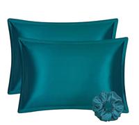 DISANGNI Lot de 2 taies d'oreiller 100% Soie de Mûrier Naturelle pour Cheveux et Peau, Soie d'un côté et Tencel de l'autre, Taie d'oreiller en Soie (Grande Taille (50x75 cm), Bleu Sarcelle)