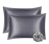 DISANGNI Lot de 2 taies d'oreiller 100% Soie de Mûrier Naturelle pour Cheveux et Peau, Soie d'un côté et Tencel de l'autre, Taie d'oreiller en Soie (Grande Taille (50x75 cm), Gris foncé)