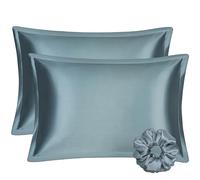 DISANGNI Lot de 2 taies d'oreiller en Soie de Mûrier 100% Naturelle pour Cheveux et Peau, Soie d'un côté et Tencel de l'autre, Taie d'oreiller en Soie (Grande Taille (50x75 cm), Bleu-Gris)