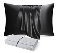 DISANGNI Taie d'oreiller 100 % soie de mûrier naturelle pour les cheveux et la peau avec fermeture éclair dissimulée, 22 mommes, taie d'oreiller en soie véritable des deux côtés (noir) 40 x 60 cm
