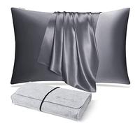 DISANGNI Taie d'oreiller 100 % soie de mûrier naturelle pour les cheveux et la peau avec fermeture éclair dissimulée, 22 mommes, taie d'oreiller en soie véritable des deux côtés (gris foncé)
