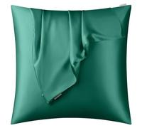 DISANGNI Taie d'oreiller 100 % soie de mûrier naturelle pour les cheveux et la peau avec fermeture éclair dissimulée, 22 mommes, taie d'oreiller en soie véritable des deux côtés Vert foncé 65 x 65 cm