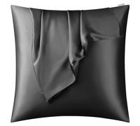 DISANGNI Taie d'oreiller 100 % soie de mûrier naturelle pour les cheveux et la peau avec fermeture éclair dissimulée, 22 mommes, taie d'oreiller en soie véritable des deux côtés (noir, 60 x 60 cm
