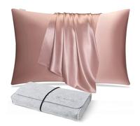 DISANGNI Taie d'oreiller 100 % soie de mûrier naturelle pour les cheveux et la peau, fermeture éclair dissimulée, 22 mommes, taie d'oreiller en soie véritable des deux côtés (1 pièce, 40 x 80 cm, rose