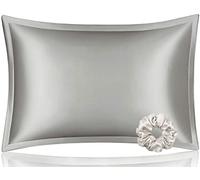 DISANGNI Taie d'oreiller 100 % soie de mûrier pour les cheveux et la peau, type enveloppe, taie d'oreiller en soie véritable d'un côté (gris clair, taille queen 50 x 75 cm)