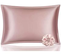 DISANGNI Taie d'oreiller 100 % soie de mûrier pour les cheveux et la peau, type enveloppe, taie d'oreiller en soie véritable d'un côté (rose, grande taille, 50 x 75 cm)