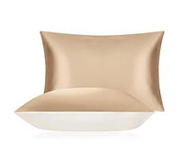 DISANGNI Taie d'oreiller 100 % soie de mûrier, utilisée pour les cheveux et la peau, type enveloppe, soie d'un côté et tencel de l'autre côté, au pouce carré 600, 1 pièce, doré, grand lit (50 x 75 cm)