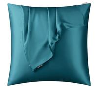 DISANGNI Taie d'oreiller 100 % soie naturelle de mûrier pour cheveux et peau avec fermeture éclair dissimulée 22 mommes des deux côtés Taie d'oreiller en vraie soie (1 pièce 60x60 cm, Bleu Vert)