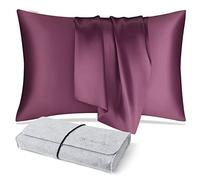 DISANGNI Taie d'oreiller 100 % soie naturelle de mûrier pour cheveux et peau avec fermeture éclair dissimulée 22 mommes des deux côtés, taie d'oreiller en vraie soie (1 pièce 40x70 cm, violet)