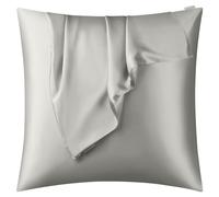 DISANGNI Taie d'oreiller 100 % soie naturelle de mûrier pour cheveux et peau avec fermeture éclair dissimulée 22 mommes des deux côtés Taie d'oreiller en vraie soie (1 pièce 60x60 cm, gris clair)