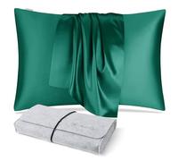 DISANGNI Taie d'oreiller 100 % soie naturelle de mûrier pour cheveux et peau avec fermeture éclair dissimulée 22 momme des deux côtés, taie d'oreiller en vraie soie (1 pièce 50 x 70 cm, vert foncé)