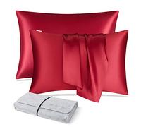 DISANGNI Taies d'oreiller 100% Soie de mûrier Naturelle pour Cheveux et Peau, 22 Mamans, taies d'oreiller réversibles en Soie (Rouge, 2pièces 51x66cm)