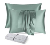 DISANGNI Taies d'oreiller 100% Soie de mûrier Naturelle pour Cheveux et Peau, 22 Mamans, taies d'oreiller réversibles en Soie (Vert Clair, 2 pièces 50 x 75 cm)