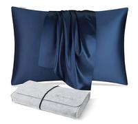 DISANGNI Taies d'oreiller 100% Soie de mûrier Naturelle pour Cheveux et Peau, 22 Mamans, taies d'oreiller réversibles en Soie (Bleu, 1pièces 51x66cm)