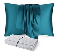 DISANGNI Taies d'oreiller 100% Soie de mûrier Naturelle pour Cheveux et Peau, 22 Mamans, taies d'oreiller réversibles en Soie (Bleu/Vert, 1pièces 51x66cm)