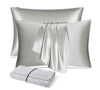 DISANGNI Taies d'oreiller 100% Soie de mûrier Naturelle pour Cheveux et Peau, 22 Mamans, taies d'oreiller réversibles en Soie (Gris Clair, 2pièces 50x75cm)