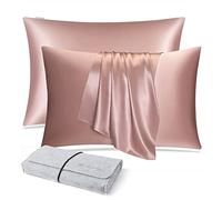 DISANGNI Taies d'oreiller 100% Soie de mûrier Naturelle pour Cheveux et Peau, 22 Mamans, taies d'oreiller réversibles en Soie (Rose, 2pièces 51x66cm)