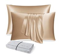 DISANGNI Taies d'oreiller 100% Soie de mûrier Naturelle pour Cheveux et Peau, 22 Mamans, taies d'oreiller réversibles en Soie (Doré, 2pièces 51x66cm)