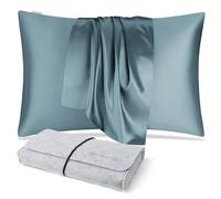 DISANGNI Taies d'oreiller 100% Soie de mûrier Naturelle pour Cheveux et Peau, 22 Mamans, taies d'oreiller réversibles en Soie (Bleu/Gris, 1pièces 50x90cm)