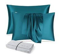 DISANGNI Taies d'oreiller 100% Soie de mûrier Naturelle pour Cheveux et Peau, 22 Mamans, taies d'oreiller réversibles en Soie (Bleu/Vert, 2pièces 51x66cm)