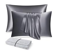 DISANGNI Taies d'oreiller 100% Soie de mûrier Naturelle pour Cheveux et Peau, 22 Mamans, taies d'oreiller réversibles en Soie (Gris Foncé, 2pièces 50x75cm)