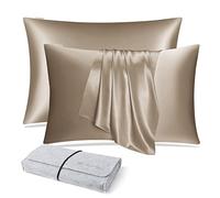 DISANGNI Taies d'oreiller 100% Soie de mûrier Naturelle pour Cheveux et Peau, 22 Mamans, taies d'oreiller réversibles en Soie (café, 2 pièces 50x90cm)