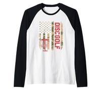 Disc Golf T-Shirt Drapeau USA Camo - Joueur Patriotique Frolf Manche Raglan