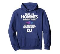 Disc Jockey Humour Cadeau Anniversaire DJ Sweat à Capuche, Unisexe pour Adultes, Bleu Marine, L