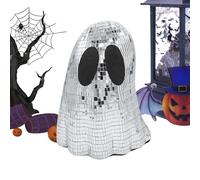 Disco Ball Ghost, Halloween Centerpiece Decor, 6.7x3.1 or 8.3x5.5 Inches Glitter Sign Ornament, Tiered Tray Decoration for Fireplace Mantle Table Desk Shelf and Spooky Home Scenes Celebrations