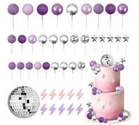 Disco Boule Decoration Gateau, 42 Pièces Decoration Gateau Anniversaire Violet Argent, Deco Gateau Anniversaire pour Mariage, Disco Fête
