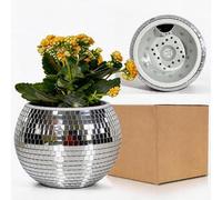 Disco Boule Facette Pot de Fleur,Boule Disco Plante Pot,Auto Arrosage Disco Jardiniere,Cache Pot Boule Disco,Vase Disco,Argenté Mosaique Miroir Plastique Disco Decor pour Fête,Bureau,Cuisine,4*5*5IN