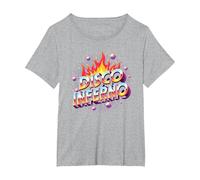Disco Inferno: Retro Dance Party Fever Art Graphique T-Shirt, Femme Grandes Tailles, Gris Chiné, 2X