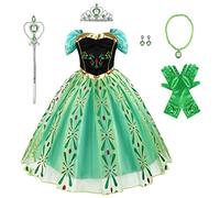 Discoball Anna Princesse Robe,Anna Elsa Costume Mit Accessoires,Enfants Reine des Neiges Déguisement de Princesse Pour Fête d'anniversaire,Noël Carnaval Halloween Robe de Soirée Cosplay Enfants Robes