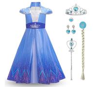 Discoball Costume de princesse Elsa pour fille, robe de voyage classique pour Halloween, Noël, fête d'anniversaire, concours de beauté, demoiselle d'honneur (7 à 8 ans, robe + accessoires)