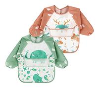 Discoball Lot de 2 bavoirs de sevrage à manches longues imperméables unisexe pour bébé de 6 mois à 3 ans