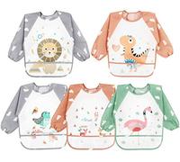 Discoball Lot de 5 bavoirs imperméables à manches longues unisexe pour bébé de 6 mois à 3 ans