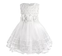 Discoball Robe de princesse en tulle et dentelle avec nœud papillon pour filles de 4 à 13 ans, blanc, 6-7 ans