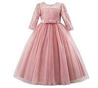 Discoball Robe de princesse en tulle et dentelle avec nœud papillon pour filles de 4 à 13 ans, violet, 6-7 ans