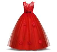 Discoball Robe de princesse pour fille de grande taille, robe de soirée vintage longueur au sol pour enfants, demoiselle d'honneur, mariage ou concours de messe, Rouge #6, 7-8 ans