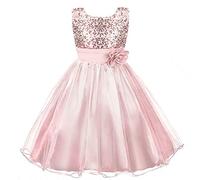 Discoball Robe en dentelle/ Robe de princesse sans manches pour Fille 3-4 ans Rose