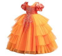 Discoball Robe longue style gâteau pour fille - Robe de princesse irrégulière à manches bouffantes pour fête, mariage, baptême, anniversaire, concours de beauté