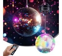 Discokugel mit Motor und Licht (10 U/min) - Silberne 20cm-Discokugel, 6 Farbmodi und 30 LED-Perlen, für Disco, Party und Lichteffekte